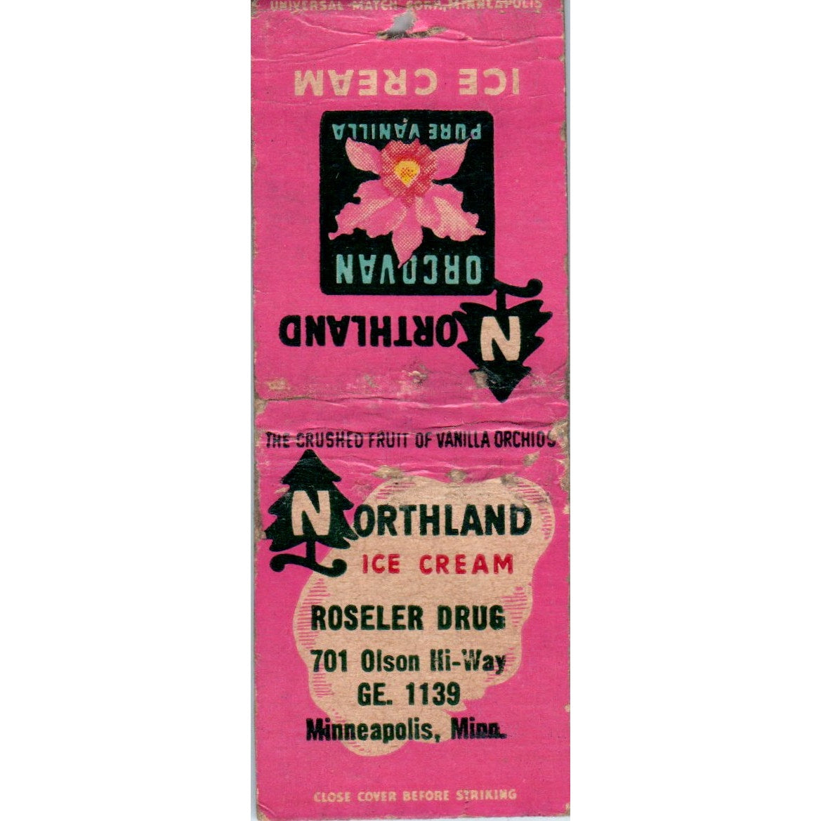 Roseler Drug Northland Ice Cream Minneapolis MN Vintage Matchbook Cover SF4-Y2