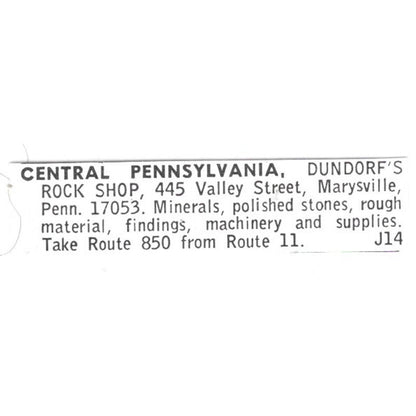 Dundorf's Rock Shop Marysville Pennsylvania 1972 Ad AF8-S14