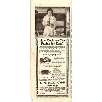 Royal Baking Powder Antique Ad Cornbread, Griddle Cake Recipes 5x13 V4