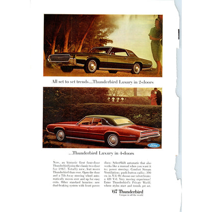 1967 Ford Thunderbird Olive, Red Automobile Car - Vintage Magazine Ad D20