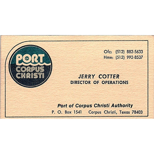 Jerry Cotter Port Authority of Corpus Christi Vintage Business Card SC9-B4