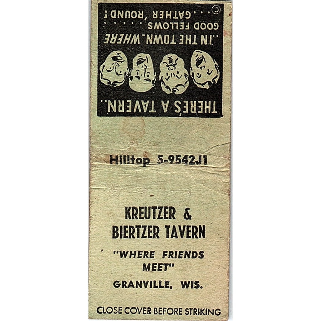 Kreutzer & Biertzer Tavern Granville WI Vintage Matchbook Cover SF3-Y9