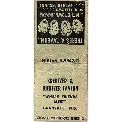 Kreutzer & Biertzer Tavern Granville WI Vintage Matchbook Cover SF3-Y9