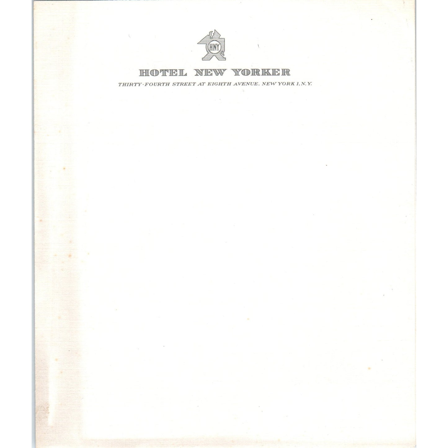 Vintage Hotel New Yorker Blank Letterhead AD8-R6