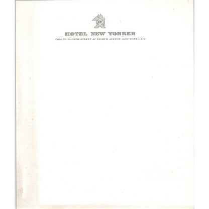 Vintage Hotel New Yorker Blank Letterhead AD8-R6