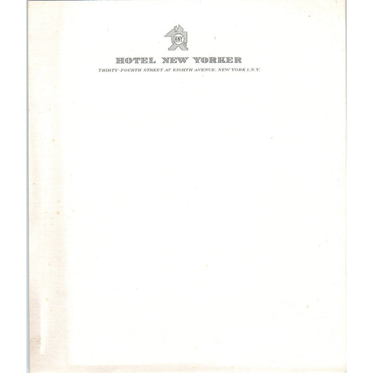 Vintage Hotel New Yorker Blank Letterhead AD8-R6