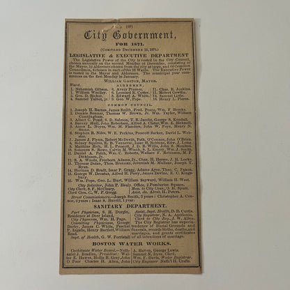 Boston City Government Listings 1871 Boston Almanac Clipping SAI2-H3