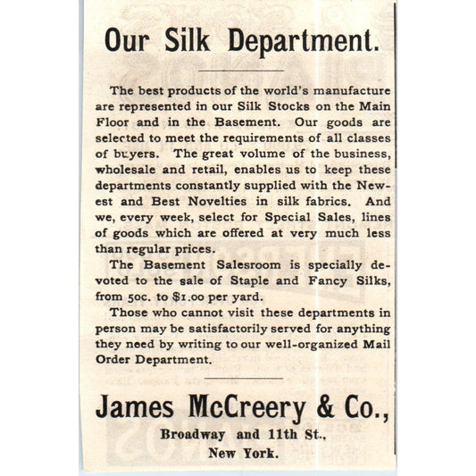 Our Silk Department - James McCreery & Co NY c1890 Victorian Ad AE8-CH6