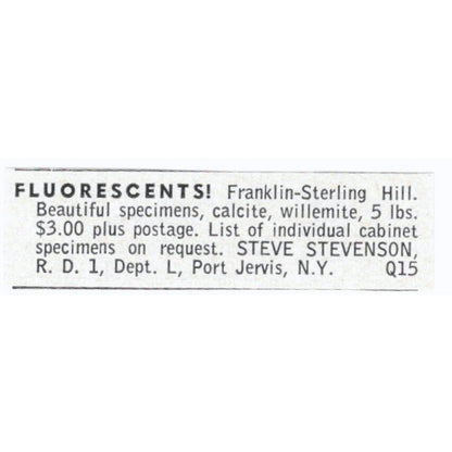Steve Stevenson Fluorescents Franklin-Sterling Hill Port Jervis 1964 Ad AB6-LJS5
