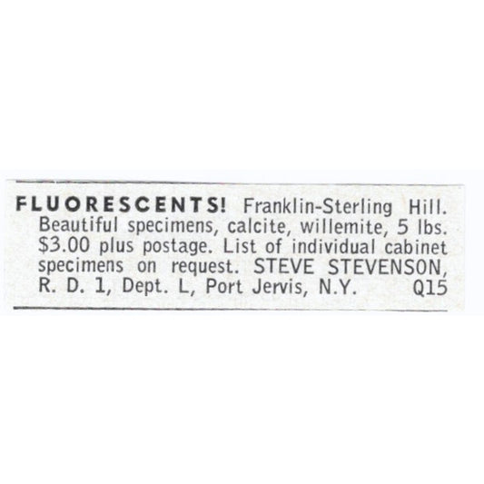 Steve Stevenson Fluorescents Franklin-Sterling Hill Port Jervis 1964 Ad AB6-LJS5