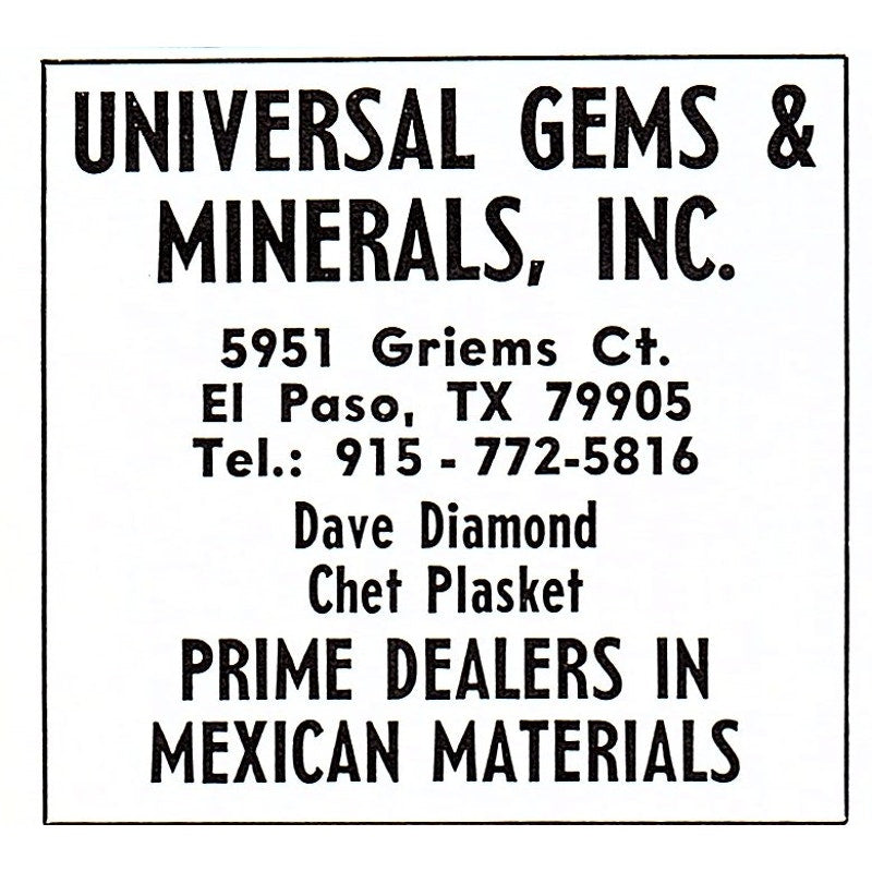 Universal Gems & Minerals Inc El Paso Texas 1972 Ad AF8-M1
