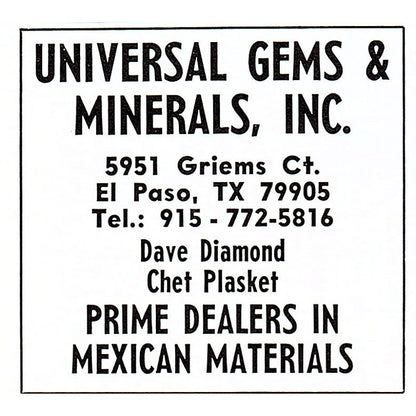 Universal Gems & Minerals Inc El Paso Texas 1972 Ad AF8-M1