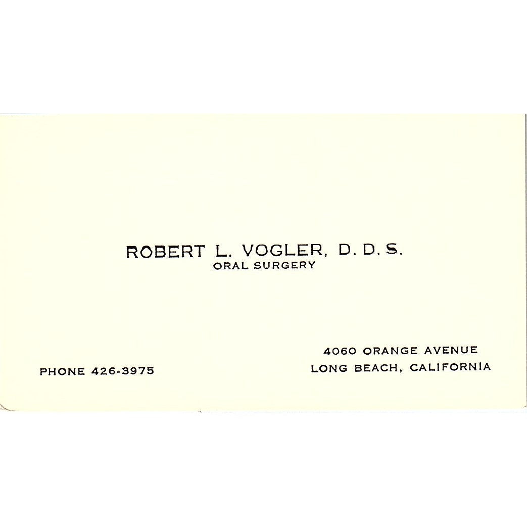 Robert L Vogler DDS Oral Surgery Long Beach CA Vintage Business Card SE3-B15