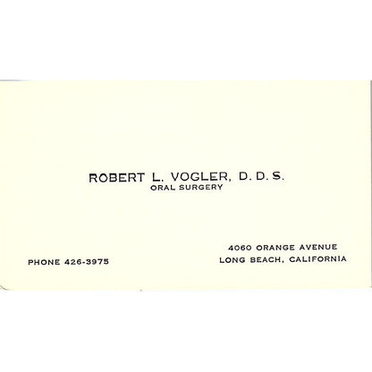 Robert L Vogler DDS Oral Surgery Long Beach CA Vintage Business Card SE3-B15