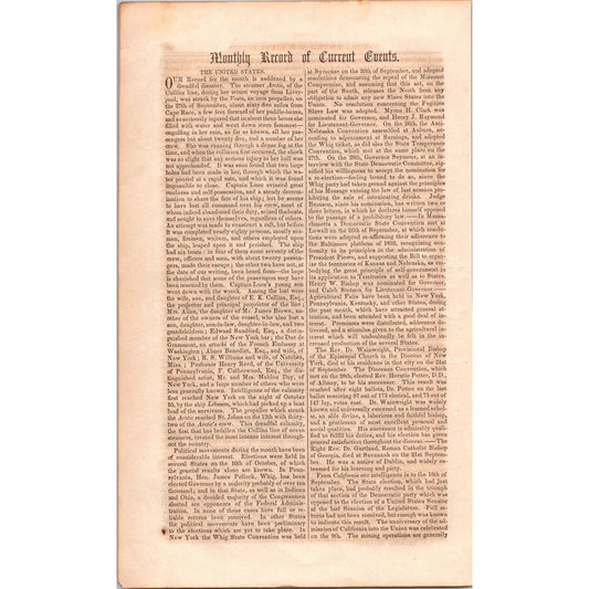 Steamer Arctic Struck by Vesta Cape Race Current Events 3 Pages 1854 Article I19