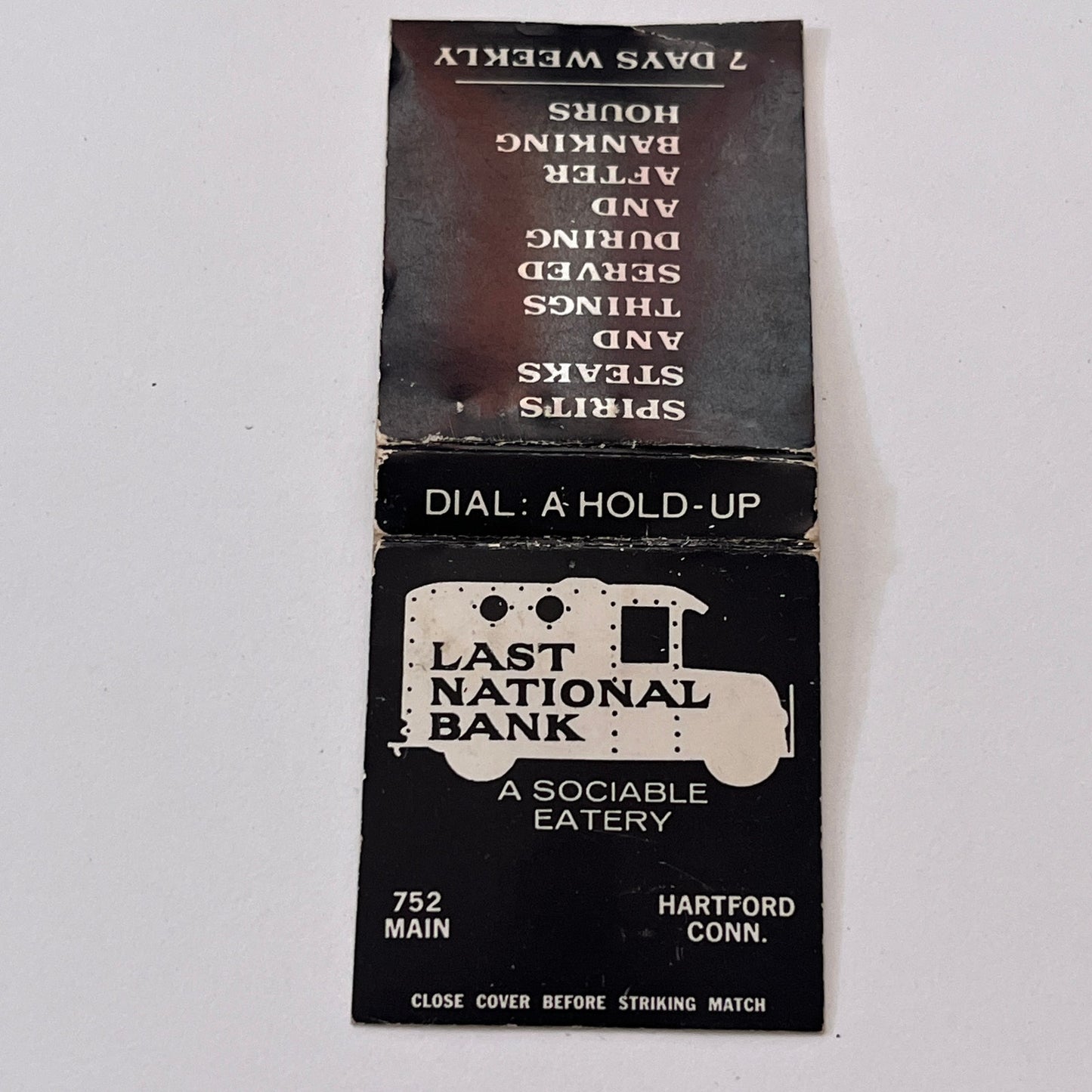 Last National Bank A Sociable Eatery Hartford Vintage Matchbook Cover TB6-MB1-8