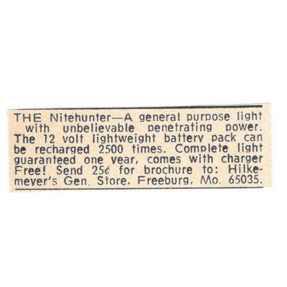 The Nitehunter Hilkemeyer's General Store Freeburg MO 1977 Ad AF6-S7