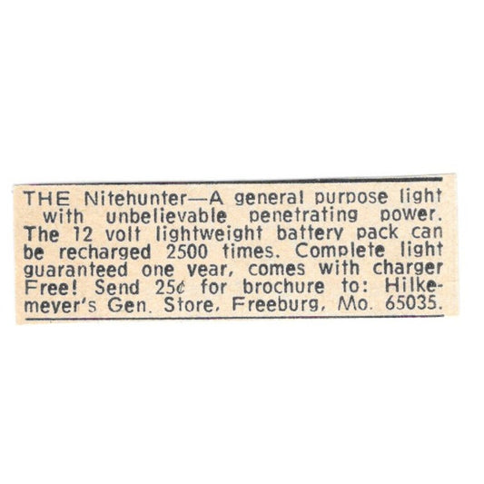 The Nitehunter Hilkemeyer's General Store Freeburg MO 1977 Ad AF6-S7