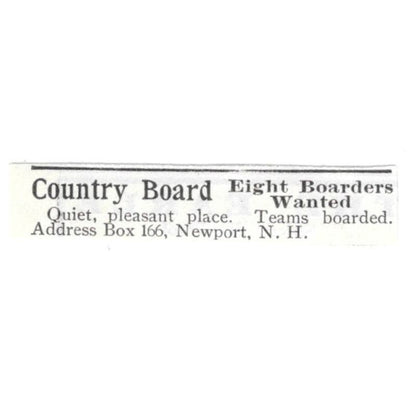 Country Board Newport NH c1918 Original Advertisement AE5-SV6