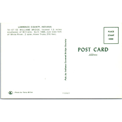Williams Bridge Lawrence County Indiana Covered Bridge Postcard PB11