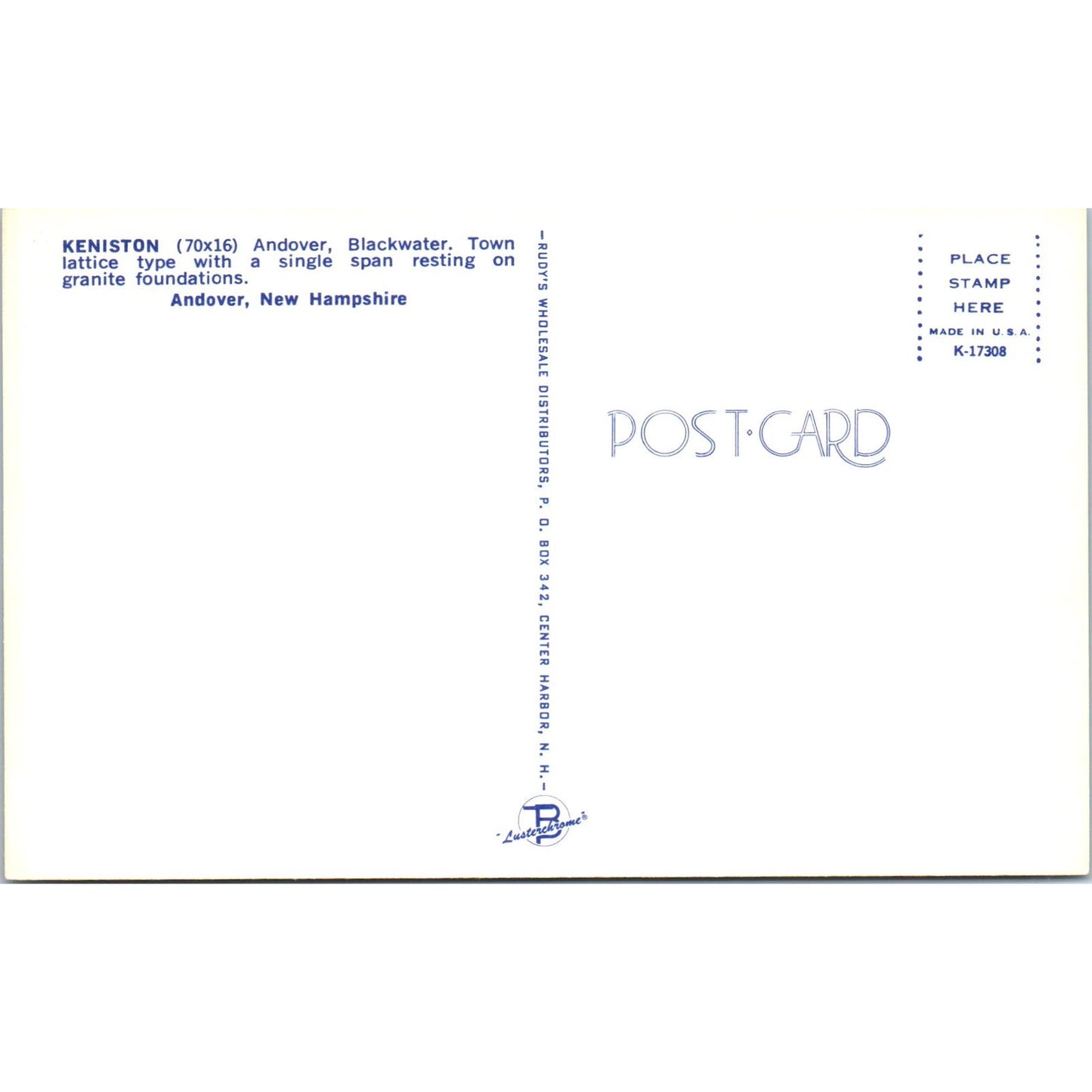 Keniston Andover Blackwater NH Vintage Covered Bridge Postcard PC13