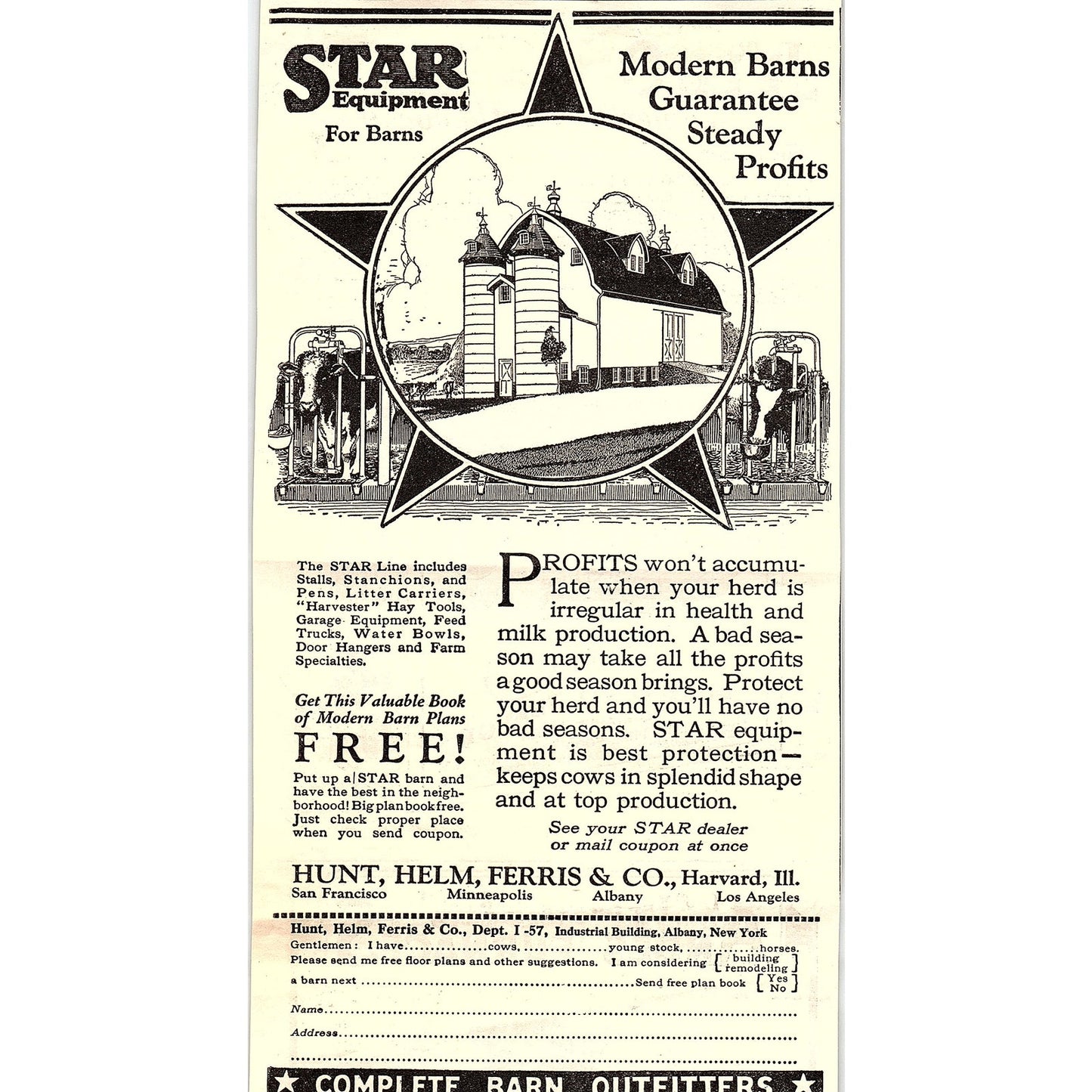 Hunt, Helm, Ferris & Co Star Equipment for Barns Albany NY 1924 Ad AG3-4