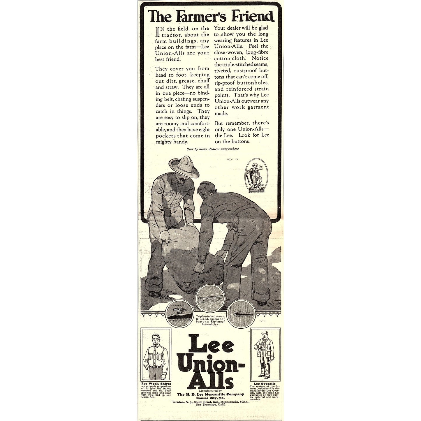 Lee Union-Alls H.D. Lee Mercantile Company Kansas City MO 1924 Ad AG3-4