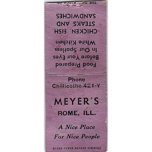 Meyer's Restaurant Rome IL Vintage Matchbook Cover SF3-Y5