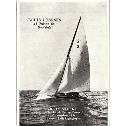 Louis J Larsen Sails NY Blue Streak Ralph Manny 1932 Ad AG2-H3