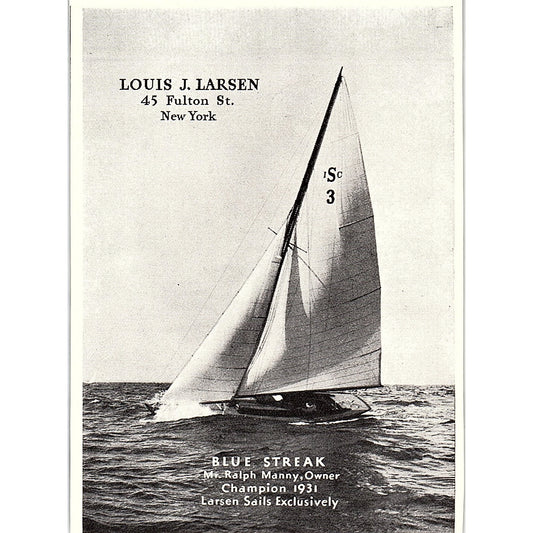 Louis J Larsen Sails NY Blue Streak Ralph Manny 1932 Ad AG2-H3