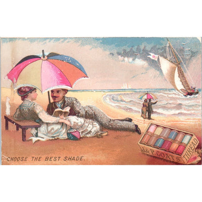 Beach Scene J&P Coat's Thread Boston MA c1880 Victorian Trade Card AE5