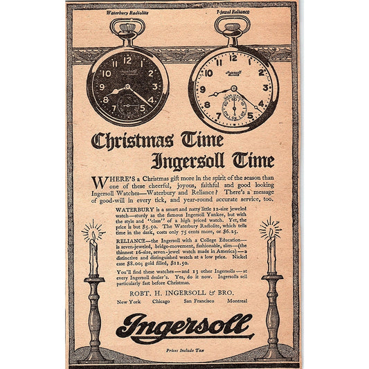 Christmas Time, Ingersoll Time Robt. H. Ingersoll & Bro 1920 Ad AG2-6