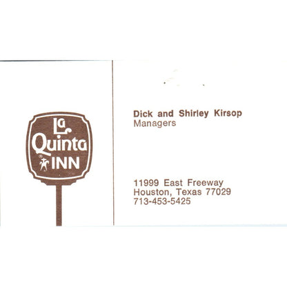 Dick & Shirley Kirsop Houston La Quinta Motor Inn Vintage Business Card SE3-B1