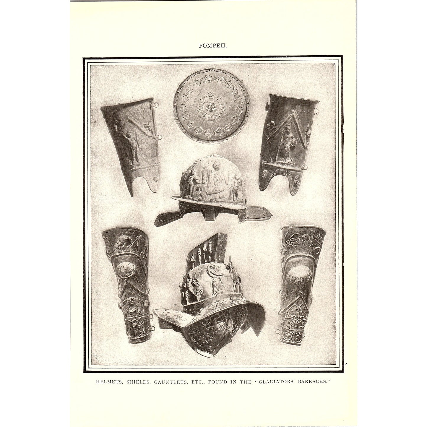 Pompeii Helmets, Shields, Gauntlets From Gladiators Barracks Art Print 6.5x10 V6