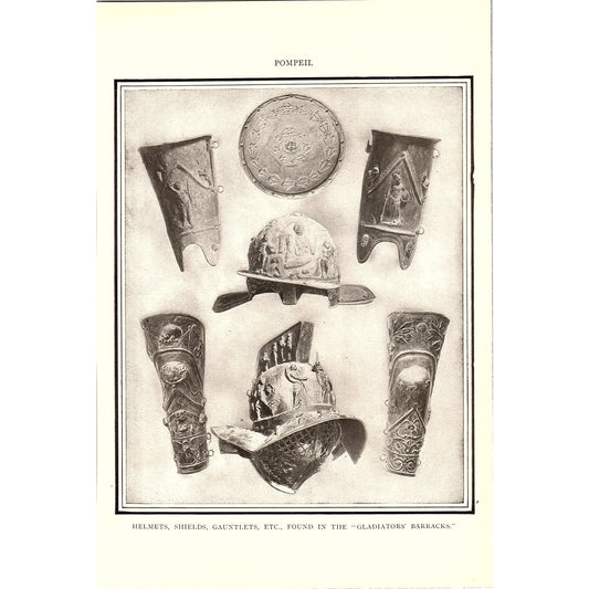 Pompeii Helmets, Shields, Gauntlets From Gladiators Barracks Art Print 6.5x10 V6