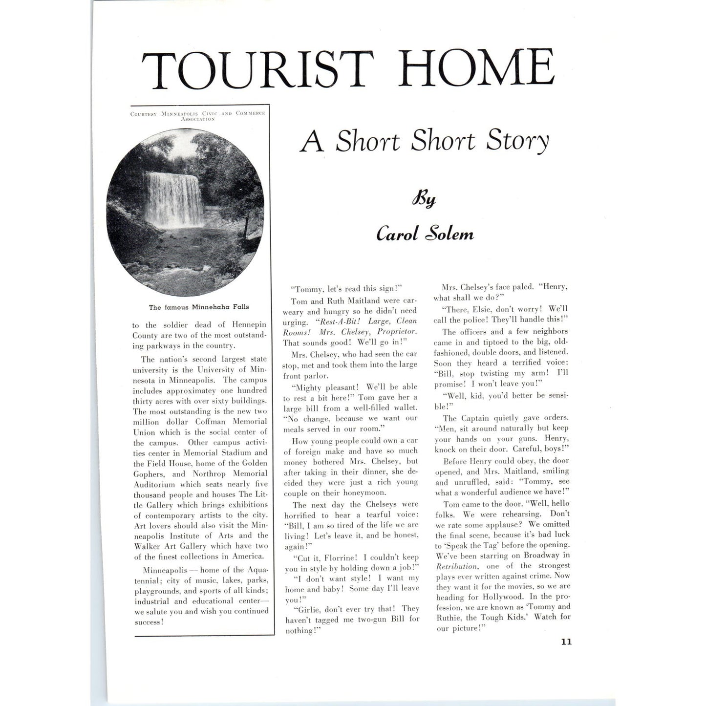 Tourist Home Short Story Carol Solem Minnesota 1940 Magazine Article D17