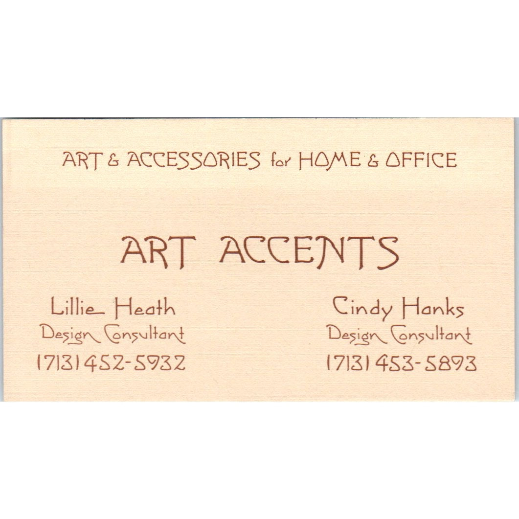 Lillie Heath Cindy Hanks Art Accents Houston Vintage Business Card SE3-B6