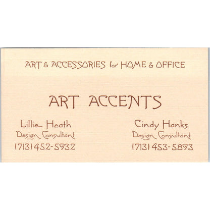 Lillie Heath Cindy Hanks Art Accents Houston Vintage Business Card SE3-B6