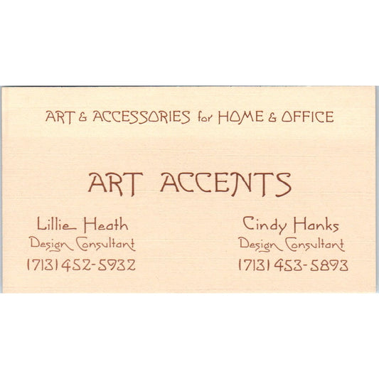Lillie Heath Cindy Hanks Art Accents Houston Vintage Business Card SE3-B6