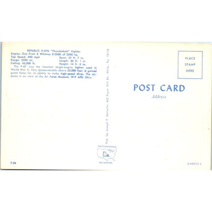 Republic P-47N Thunderbolt Fighter Vintage Postcard PC2