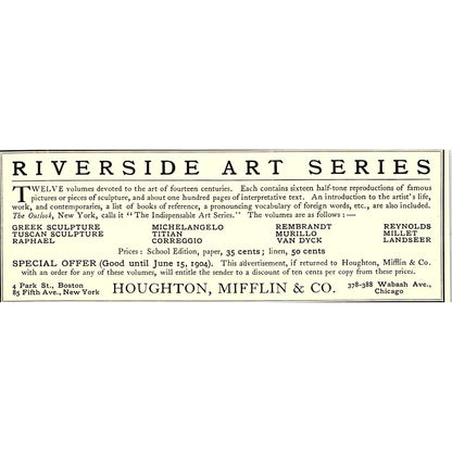 Riverside Art Series Houghton, Mifflin & Co NY Chicago - 1904 Ad AF5-2
