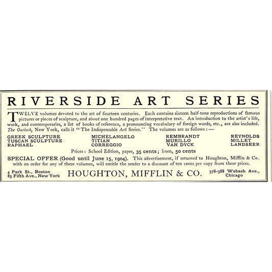 Riverside Art Series Houghton, Mifflin & Co NY Chicago - 1904 Ad AF5-2