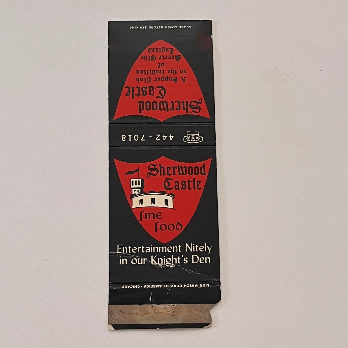 Sherwood Castle Lyons Illinois Vintage Matchbook Cover MB59-3
