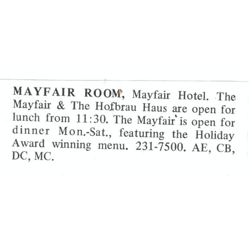 Mayfair Room & Hofbrauhaus Mayfair Hotel St. Louis 1971 Magazine Ad AD8-O1
