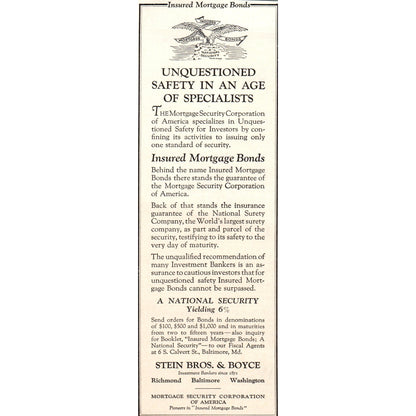 Stein Bros. & Boyce Mortgage Security 1924 Magazine Ad AF2-A1