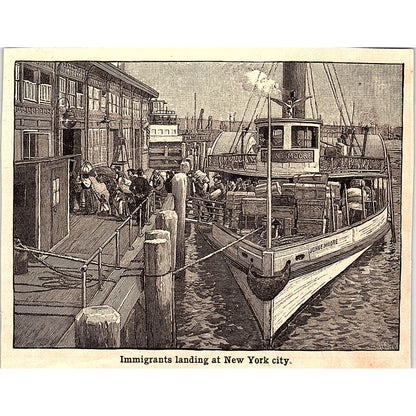 Immigrants Landing at New York City 3x4" 1901 Engraving AF6-M16