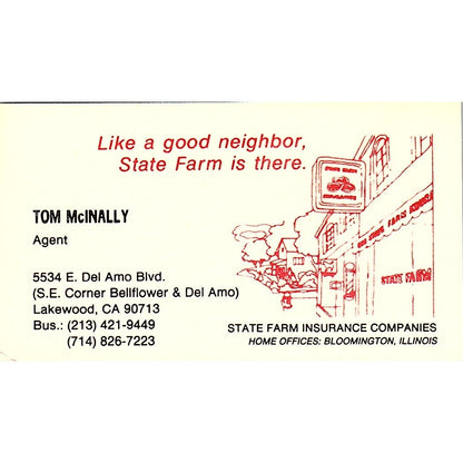 Tom McInally State Farm Lakewood CA Vintage Business Card SD9-B9