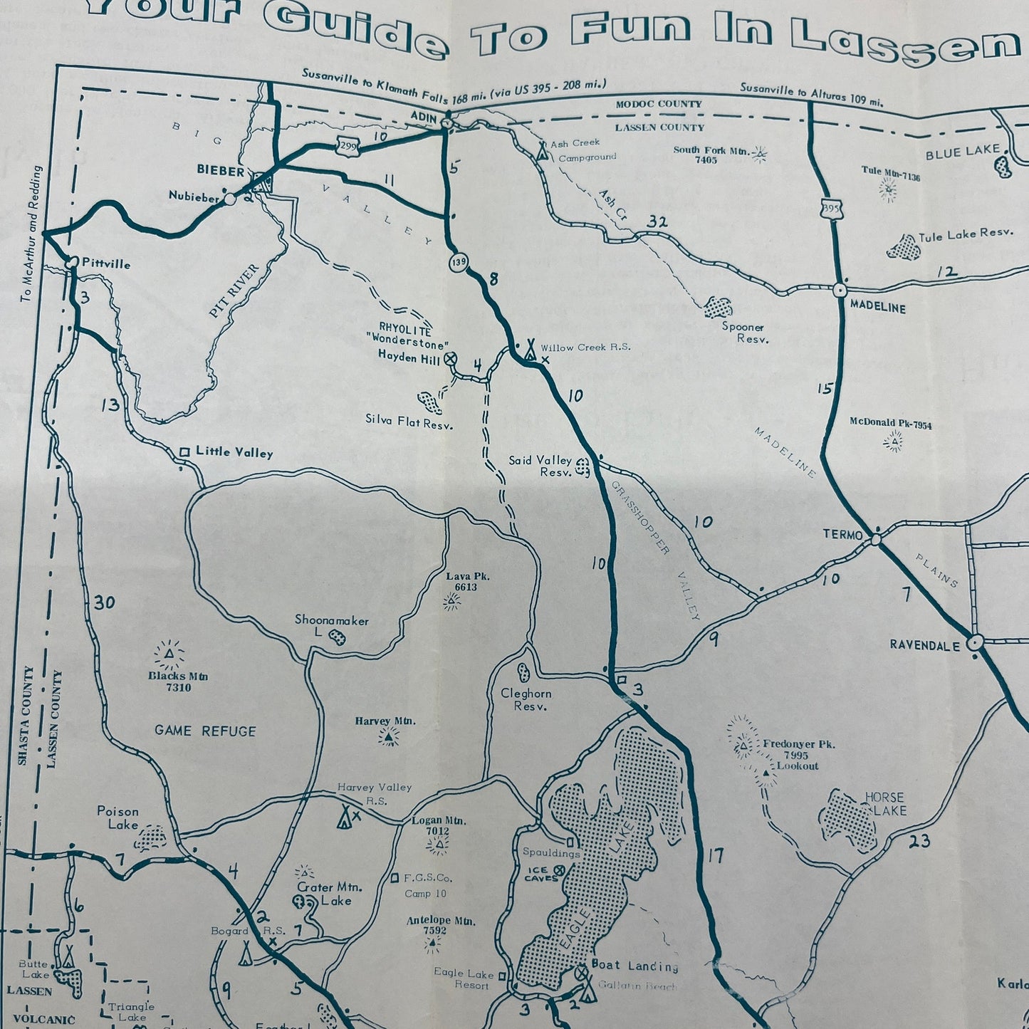 c1960 Lassen County Susanville CA Fold Out Brochure & Travel Map TH9-CB