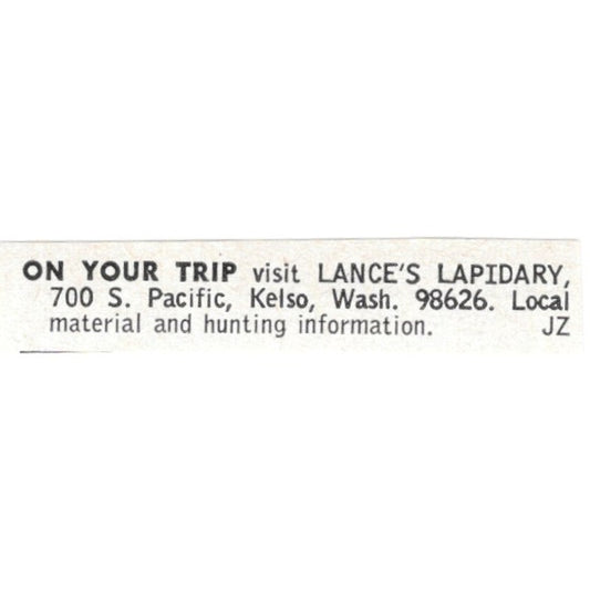 Lance's Lapidary Shop Kelso Washington 1964 Magazine Ad AB6-LJS3