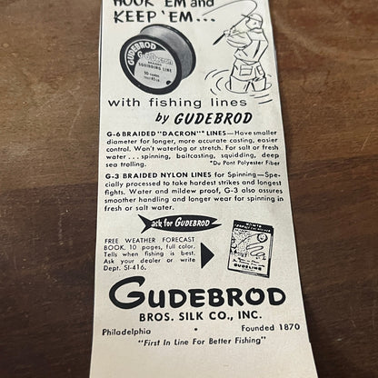 Nylon & Dacron Fishing Line Gudebrod Bros. Silk Co Philadelphia 1955 Ad AF8-H2